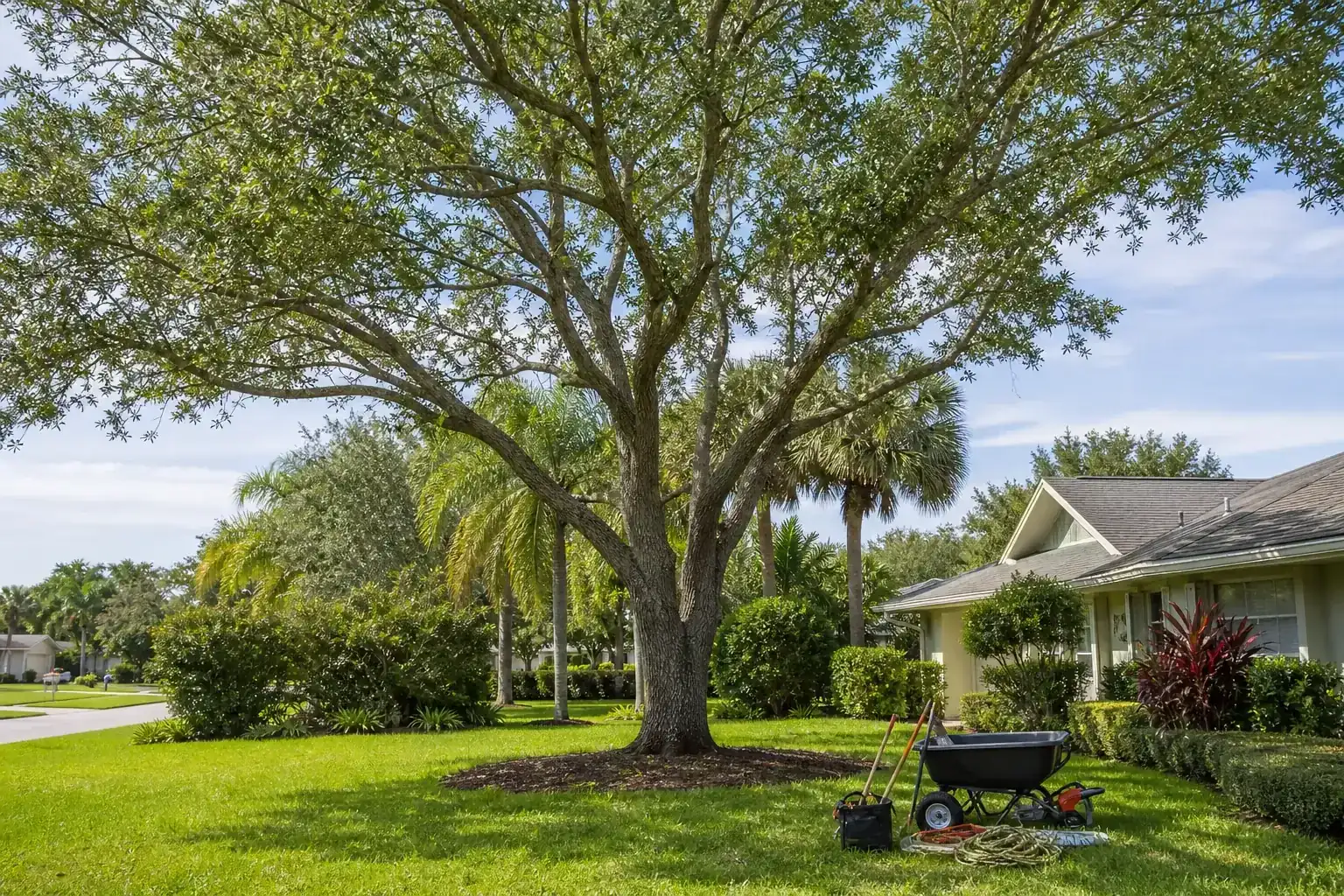 Mature Florida tree in a residential yard for best tree maintenance for homes in daytona beach, fl Mature Florida tree in a residential yard for best tree maintenance for homes in daytona beach, fl