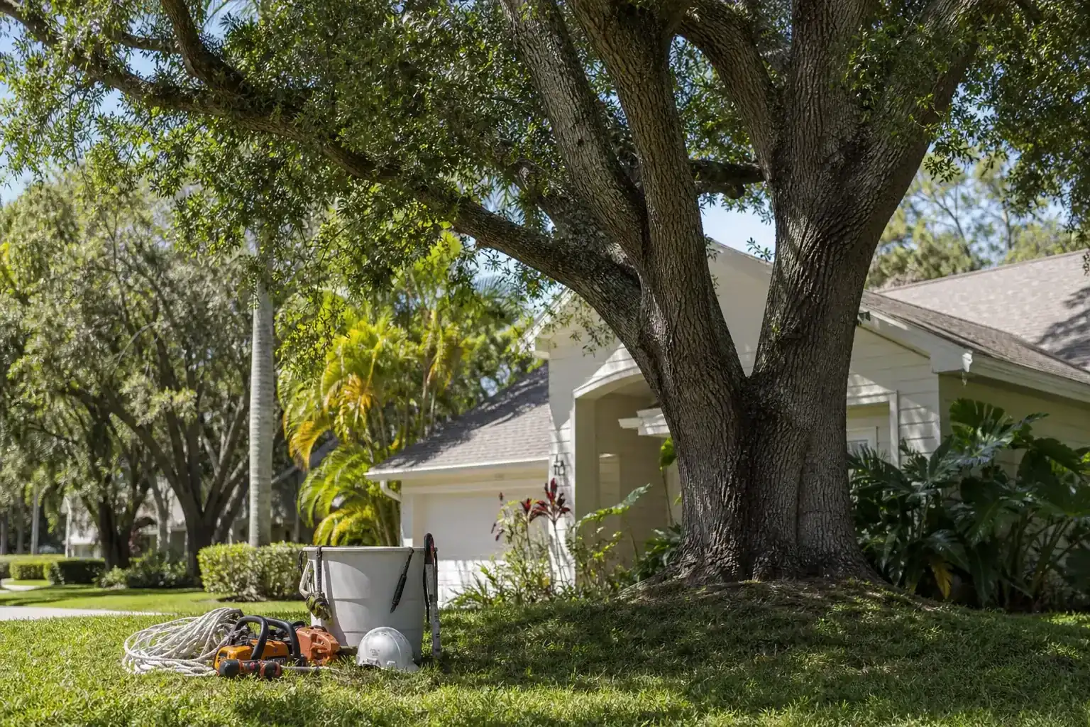 Mature Florida tree in a residential yard illustrating why tree care matters for daytona beach homes Mature Florida tree in a residential yard illustrating why tree care matters for daytona beach homes
